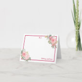 Rosy Pink Waterverf Floral Monogram Naam Bedankkaart (Voorkant)