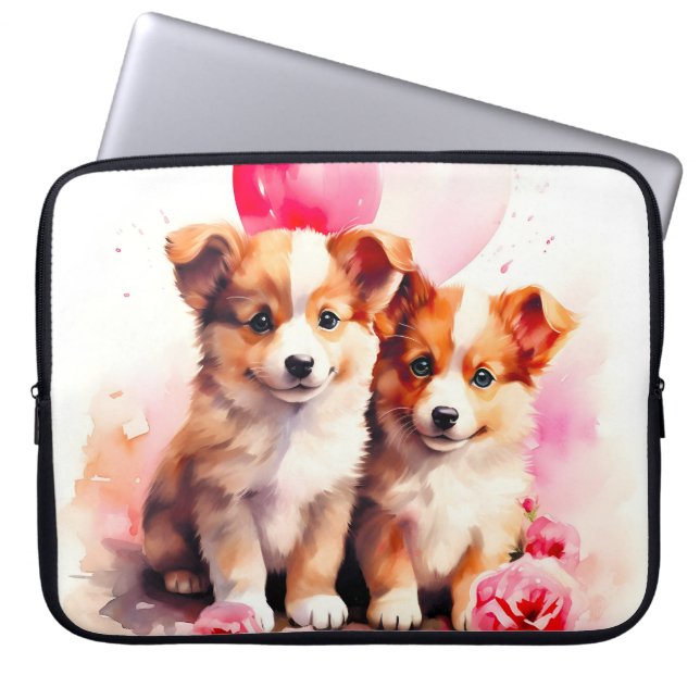 Rosy Puppy Liefde Waterverf Laptop Sleeve (Voorkant)