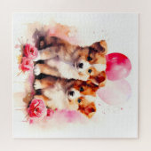 Rosy Puppy Liefde Waterverf Legpuzzel (Horizontaal)