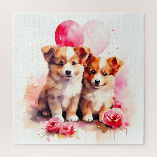 Rosy Puppy Liefde Waterverf Legpuzzel (Verticaal)