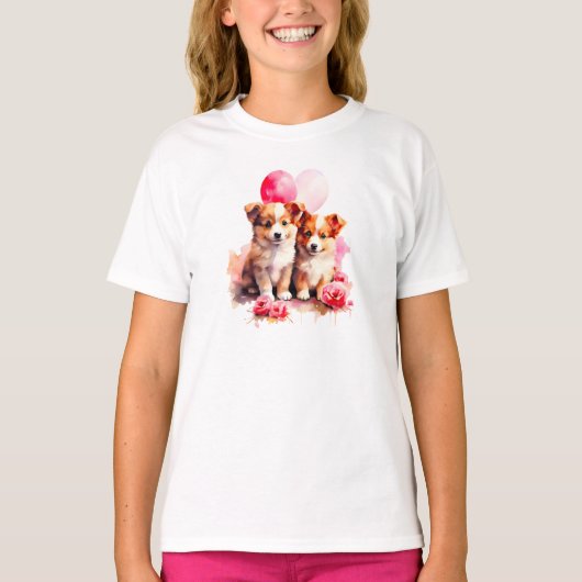 Rosy Puppy Liefde Waterverf T-shirt (Voorkant)
