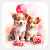 Rosy Puppy Liefde Waterverf Vierkante Sticker (Voorkant)