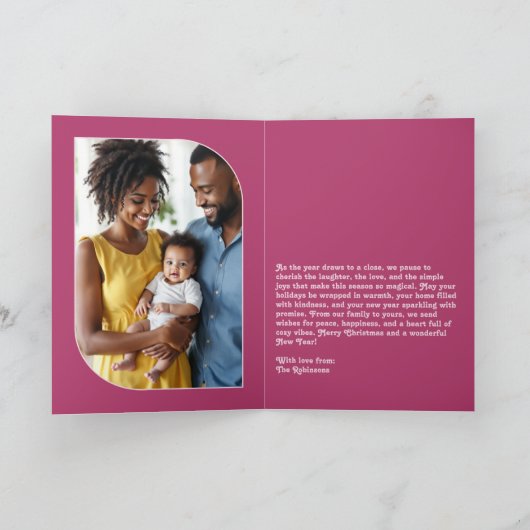 Rosy Revival Happy New Year Retro Groovy Photo Feestdagen Kaart (Binnen)