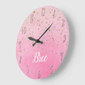 Rosy Roos Roze & Gold Glitter Glam Sparkly Chic Grote Klok (Hoek)