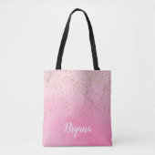 Rosy Roos Roze & Gold Glitter Glam Sparkly Chic Tote Bag (Voorkant)