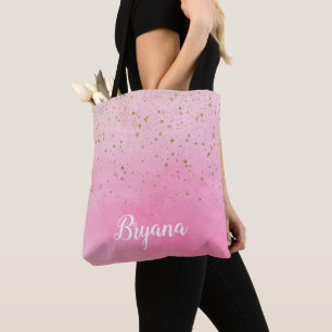 Rosy Roos Roze & Gold Glitter Glam Sparkly Chic Tote Bag