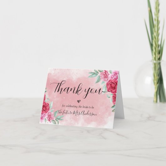 Rosy Roze Blush Minimal Script Vrijgezellenfeest Bedankkaart (Voorkant)