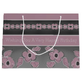 Rosy roze en houtskool grijs groot cadeauzakje (Voorkant)