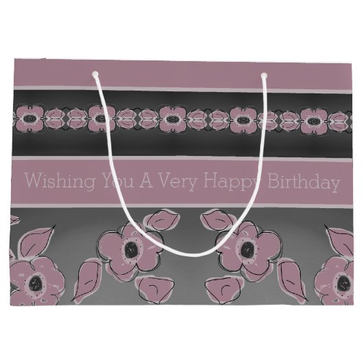 Rosy roze en houtskool grijs groot cadeauzakje (Achterkant)