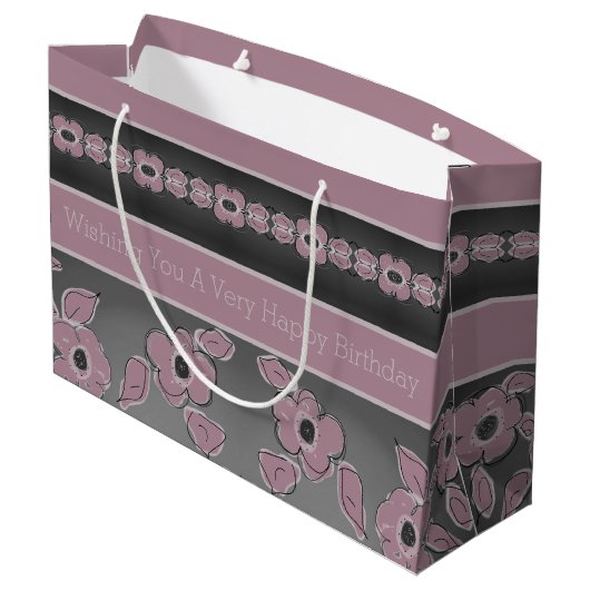 Rosy roze en houtskool grijs groot cadeauzakje (Achterkant Gekanteld)