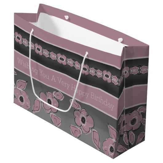 Rosy roze en houtskool grijs groot cadeauzakje (Voorkant Gekanteld)