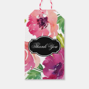 Rosy Roze Waterverf Bloemen Dank u Cadeaulabel