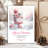 Rosy snowy pink snowman kids card digital editable feestdagenkaart