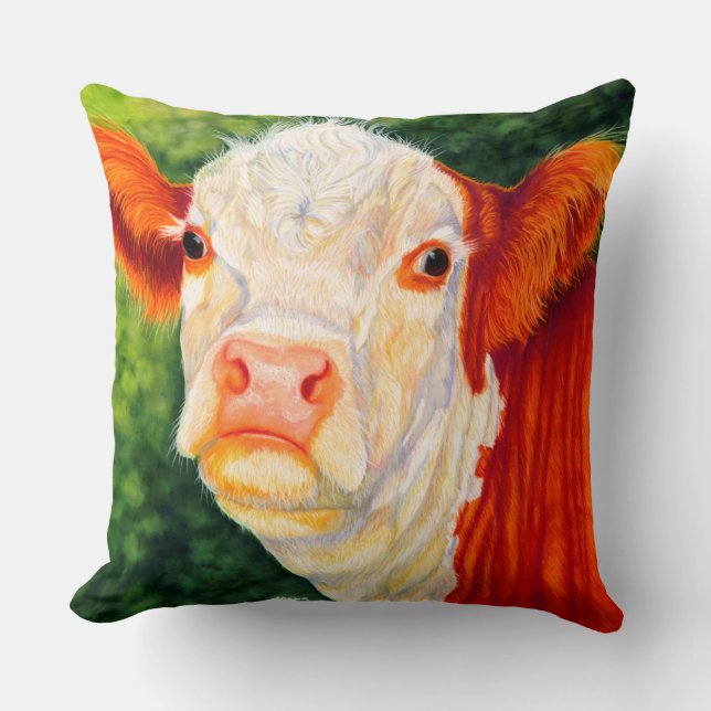 Rosy The Happy Hereford Heifer Cow Pillow Kussen (Voorkant)
