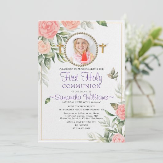 Rosy Waterverf Blush Floral First Community Kaart (Staand voorkant)