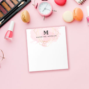 Rosy Waterverf Faux Gold Geometric Monogram Notitieblok