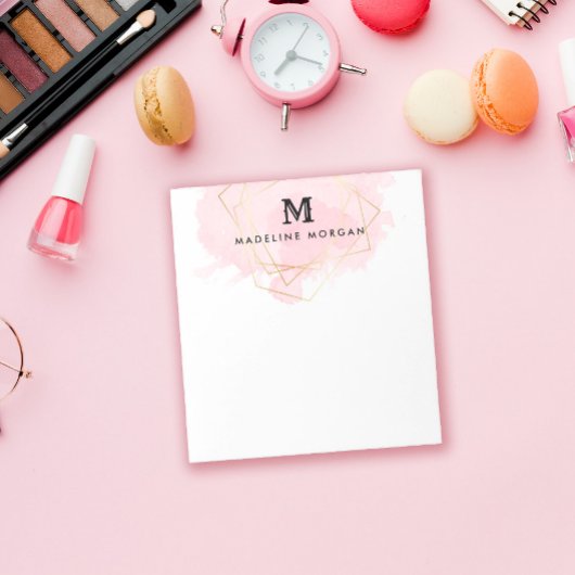 Rosy Waterverf Faux Gold Geometric Monogram Notitieblok