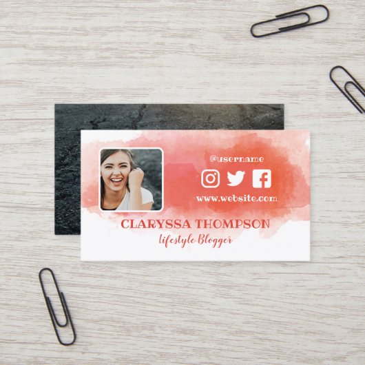 Rosy Waterverf Splash Foto Sociale Media Visitekaartje (Voorkant / Achterkant in situ)