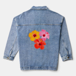 Rot Orange Pink Hibiskus Blumen Denim Jacket