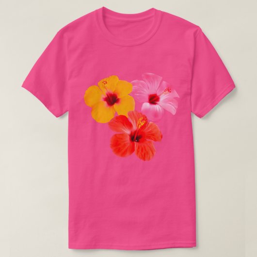 Rot Orange Pink Hibiskus Blumen T-shirt (Design voorkant)
