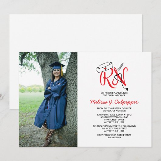 Rot van het afstuderen Nurse-foto-inkepende partij Kaart (Voorkant / Achterkant)