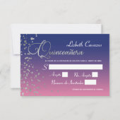 Rotal Blue Paarse Silver Confetti Quinceanera RSVP Kaart (Voorkant)