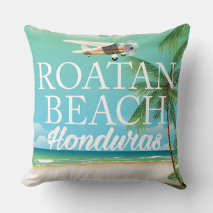 Rotan Beach Honduras vintage-poster Kussen