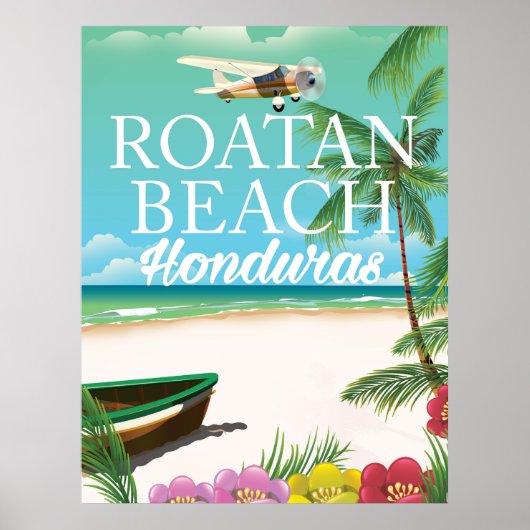Rotan Beach Honduras vintage reisposter Poster (Voorkant)