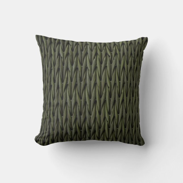 Rotan look geweven Boho mand vlechtwerk Groen Kussen (Voorkant)