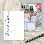Rotated Black Script Photo Baby shower dank u Kaart