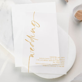 Rotated Calligraphy Gold Text Wedding Vellum Uitnodigingen
