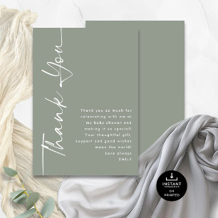 Rotated Calligraphy Sage Baby shower Dank u Kaart