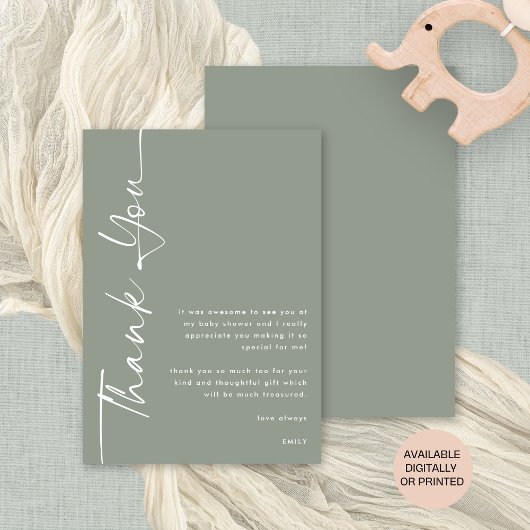 Rotated Calligraphy Sage Baby shower Dank u Kaart