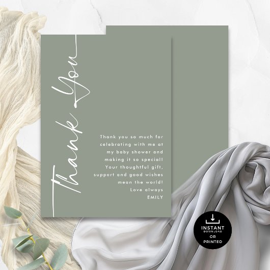 Rotated Calligraphy Sage Baby shower Dank u Kaart