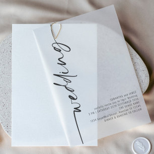Rotated Calligraphy Zwarte tekst bruiloft Vellum Uitnodigingen