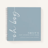 Rotated Dusty Blue Oh Boy Baby shower Gastenboek Notitieboek (Voorkant)