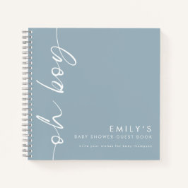 Rotated Dusty Blue Oh Boy Baby shower Gastenboek Notitieboek