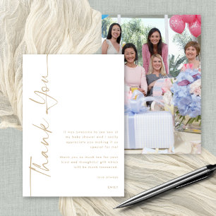 Rotated Gold Script Photo Baby shower dank u Kaart