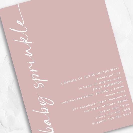 Rotated Script Dusty Roos Baby shower Sprinkle Kaart