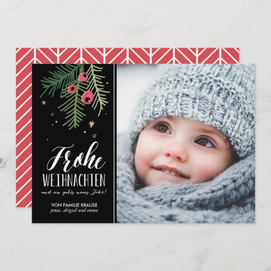 Rote Beeren | Frohe Weihnachten Feestdagenkaart (Voorkant / Achterkant)