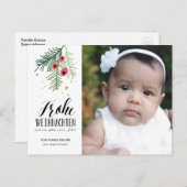 Rote Beeren | Frohe Weihnachten | Postkarte Feestdagenkaart (Voorkant / Achterkant)