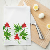 Rote Beeren mit Blättern Theedoek (Quarter Fold)