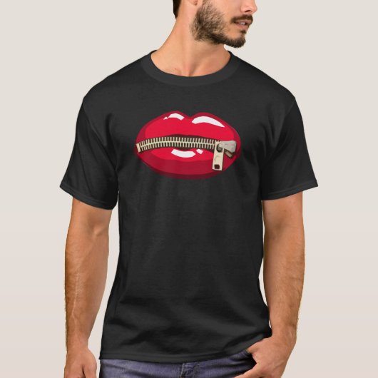 Rote Lippen mit Reißverschluss T-shirt (Voorkant)