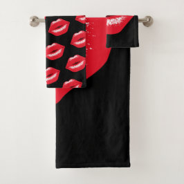 roter Kussmund Lippenstiftabdruck Handtuch Set Bad Handdoek