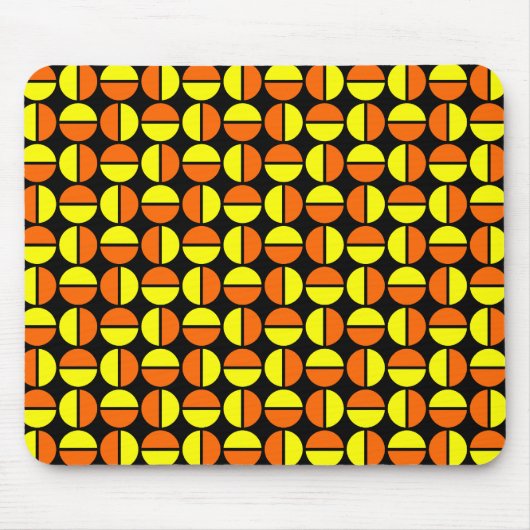 Roterende cirkels - Geel en Sinaasappel op zwart Muismat (Voorkant)
