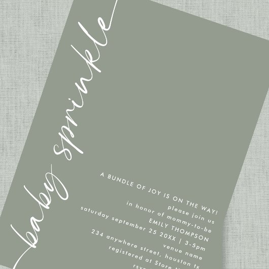 Roterende kalligrafie Sage Baby shower Sprinkle Kaart