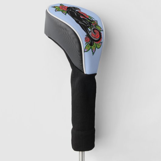 Roterende zwarte panther en bloeiende rozen golfheadcover (Schuin)