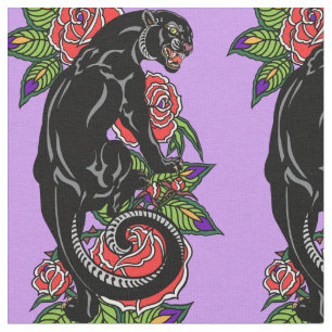 Roterende zwarte panther en bloeiende rozen stof