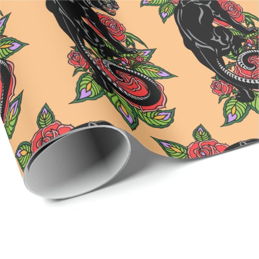 Roterende zwarte panther en opblaasbare rozen cadeaupapier (Rol Hoek)