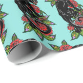 Roterende zwarte panther en opblaasbare rozen cadeaupapier (Rol Hoek)